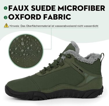 Чоботи для піших прогулянок Ruyi Barfußschuhe Winter Warm: тепла зимова модель для жінок та чоловіків, водонепроникні, з антиковзкою підошвою та широкою передньою частиною (армійний зелений, 44 EU)
