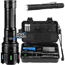 Ліхтар тактичний LED Azyvum, 1000000 люмен, Zoom, 5 режимів, водонепроникний IP67, для кемпінгу, риболовлі, туризму, надзвичайних ситуацій (чорний)