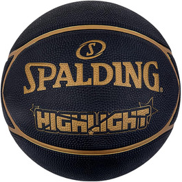 Баскетбольний м'яч Spalding Highlight чорний/золотий, розмір 7, гумовий, для вулиці, антиковзкий, офіційна вага та розмір, сертифікований