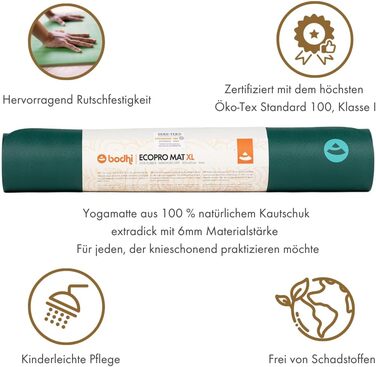 Йога-мат Bodhi ECO PRO DIAMOND, натуральний каучук, екологічний, ультра зчеплення, професійний, для йоги, пілатесу та гімнастики, 185x60x0,6 см
