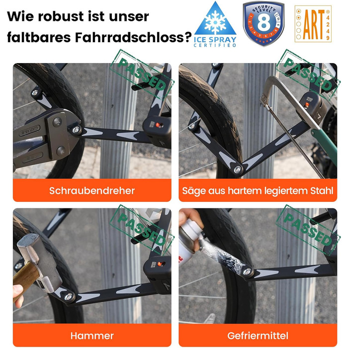 Замок для велосипеда Sportneer 100 см з 3 ключами, сталевий, захист від зламів, висока безпека, ART рівень безпеки