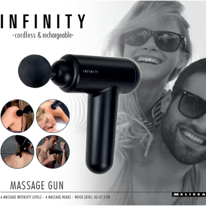 Масажний пістолет MELISSA Infinity 16770047, перезаряджуваний, 4 насадки, чорний