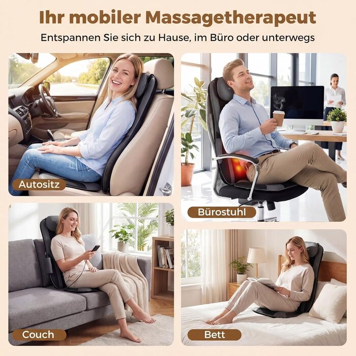 Масажна подушка Shiatsu COSTWAY з 4 роликовими вузлами та 2 вібраційними моторами, 3D масажна килимок, масажер спини з підігрівом для дому та офісу