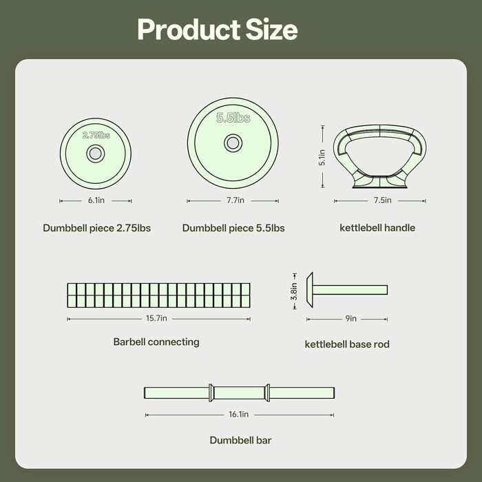 PASYOU Набір гантелей регульовані 20 кг 4 в 1: гантелі, гиря, гантелі з'єднувачем, штанга для домашніх тренувань (зелений)
