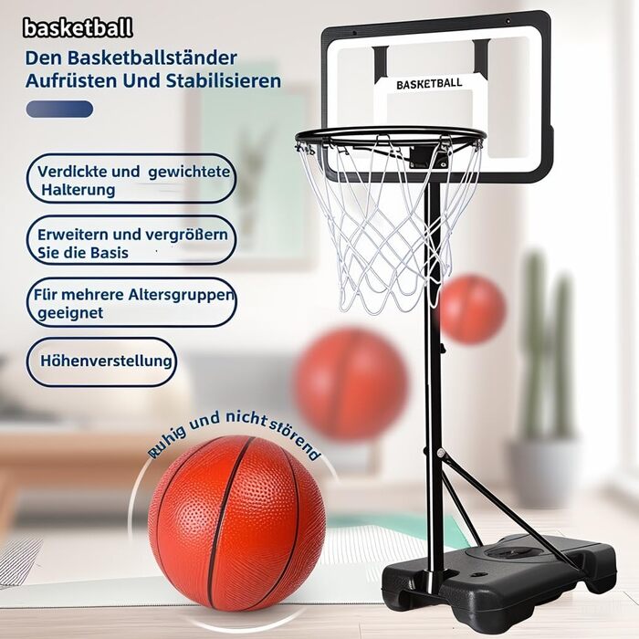 Баскетбольний кошик вуличний з м'ячем та насосом, регульована висота 148-250 см, для дітей 6-12 років