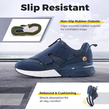 Кросівки для бігу та ходьби FitVille для чоловіків, широкі, спортивні, з кріпленням на липучці, зручні, ортопедичні, антиковзаючі, для широкої стопи, фітнес, джогінг, 43 EU, блакитні