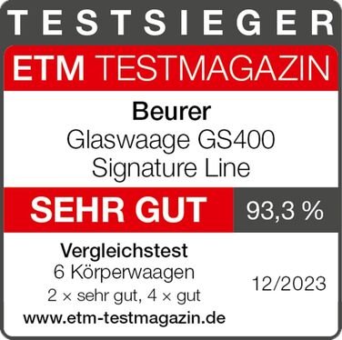Ваги підлогові Beurer GS 400 Signature Line, електронні, скляні, білий, велика платформа 31x31 см, дисплей XL, вантажопідйомність до 200 кг