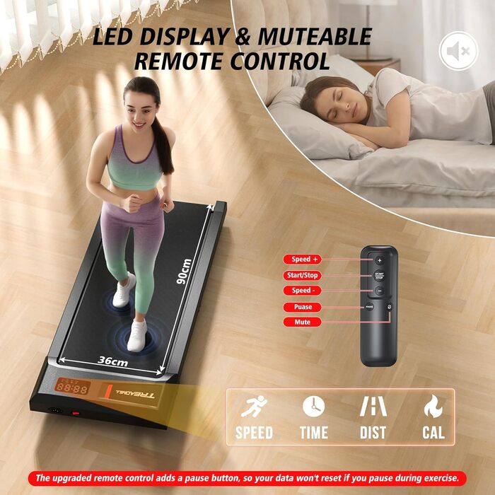 Cardirun Walking Pad: Біговий доріжка з регулюванням нахилу та ручками, 2-в-1 для дому, 2.5HP, до 136KG, портативна з LED-дисплеєм, керуванням через додаток/пульт (Чорний без підлокітників)