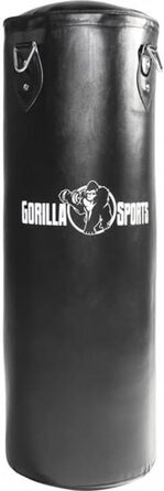 Боксерський мішок GORILLA SPORTS® 27/37 кг, наповнений, для підвішування, з міцною сталевою ланцюгом та 4 карабінами, штучна шкіра, чорний - бокс, ММА
