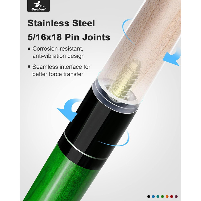 Кю-бар Pool-Queues: кий для більярду, 147 см, для дорослих, 2 частини, ручка з екошкіри, різні кольори (7 кольорів), вага 510-595 г