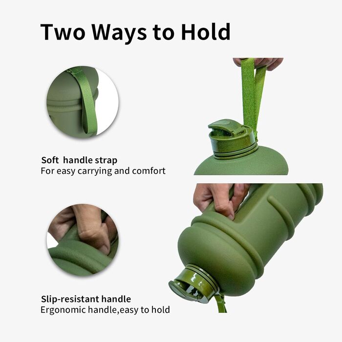 Фляга TOOFEEL 2л BPA Free, велика спортивна фляга для води, з позначеними мітками об'єму (Матова оливкова, 2200 мл)