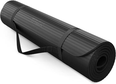 TREX SPORT Килимок для гімнастики та фітнесу | Товстий та м'який, 190x80x1 см, з ручкою для перенесення, чорний | Килимок для йоги з антиковзаючим покриттям