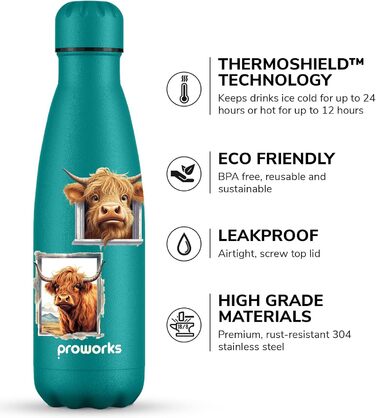 Термос Proworks 500 мл, BPA-free, для спорту і подорожей, чорний, порошкове покриття, зберігає тепло і холод до 24 годин