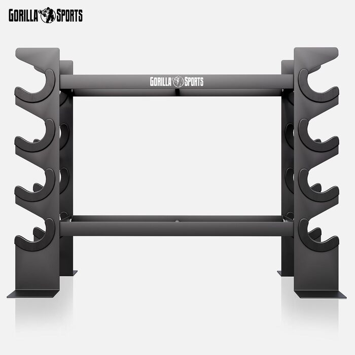 GORILLA SPORTS Стійка для гантелей на 8 місць, 2 рівня, до 300 кг, сталева, чорна, для зберігання гантелей