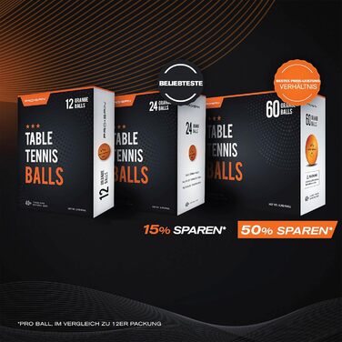 PRO SPIN тенісні м'ячі для настільного тенісу, помаранчеві, 3 зірки, 40+, ABS, для тренувань і змагань, 60 шт.
