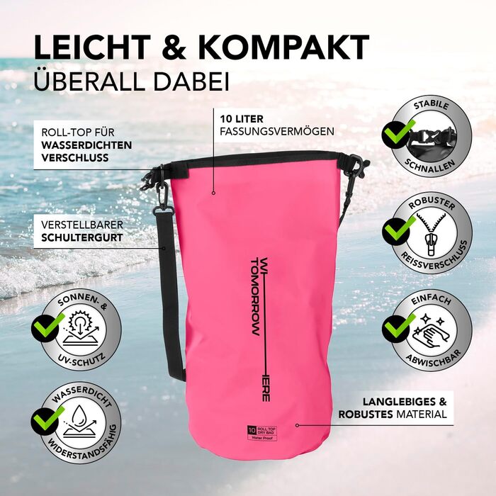 Водонепроникний рюкзак Dry Bag | Сумка-мішок Dry Bag | 2L, 5L, 10L, 20L | Для човнів, каяків, риболовлі та кемпінгу (Вертикальний, Рожевий)