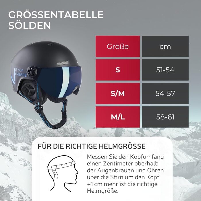 Гірськолижний шолом Black Crevice Sölden з візором, пілотний стиль, для чоловіків і жінок, унісекс, сноуборд-шолом, дихаючий, регульований розмір S (51-54 см), матовий темно-синій/білий