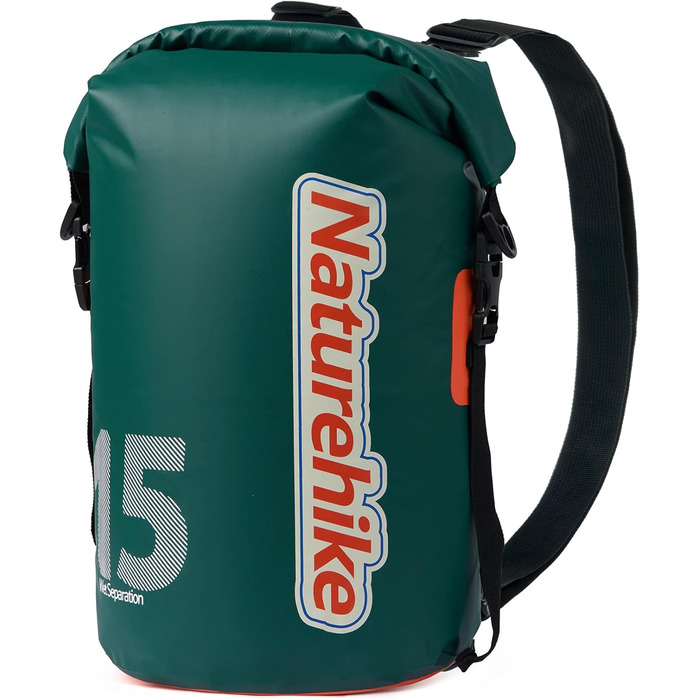Водонепроникний рюкзак Naturehike Dry Bag 15L – Сумка-мішок для каякінгу, човнів, риболовлі, рафтингу, плавання, сноубордингу (Зелений)