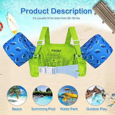 Надувні рукавики для плавання Gogokids Green Shark для дітей 2-6 років (15-30 кг)