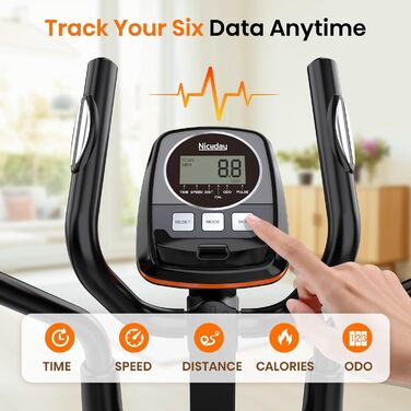 Еліптичний тренажер Niceday для дому, тихий, з магнітним опором, 16 рівнів, крок 39 см, до 150 кг, збірка 90%, Німеччина