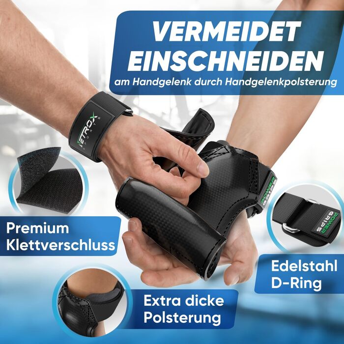 Гріпси для тренувань NetroxSports Power Grips - фітнес-ремні для підйому важкої ваги, бодібілдингу з захистом зап'ястя, чорні (M)