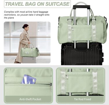 Спортивна сумка HYC00 для жінок та чоловіків: велика, з відділенням для мокрого одягу та взуття, для подорожей, спортзалу, йоги, танців, тренувань, трав'яно-зелений колір