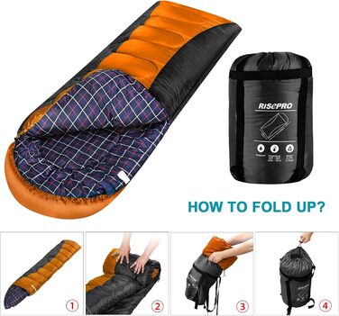 Сплячий мішок RISEPRO Легкий, 1,6 кг, фланелевий, водонепроникний, для 3-4 сезонів, дорослих та дітей, для дому, вулиці, кемпінгу, хайкінгу, чорний