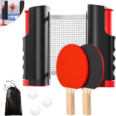 HOMURY Набір для настільного тенісу: 2 ракетки, сітка, 3 м'ячі, сумка, для гри в приміщенні та на вулиці, дитячий та дорослий