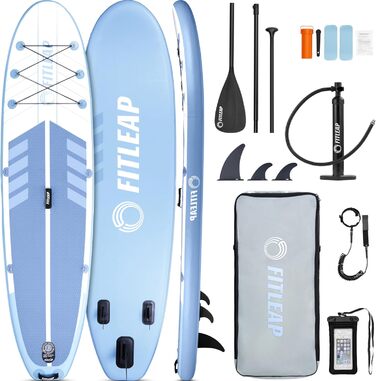Надувний SUP Борд Fitleap Premium Stand Up Paddle Board - Комплект з насосом, веслом та рюкзаком. Підходить для йоги, серфінгу та водних видів спорту. Для 1 особи.