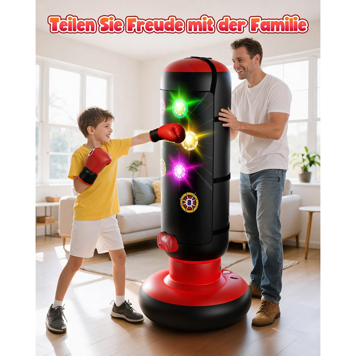 Інтерактивний боксерський мішок для дітей з музикою та світлом, стоячий, надувний, з рукавичками, для хлопчиків 6-12 років, червоний, L