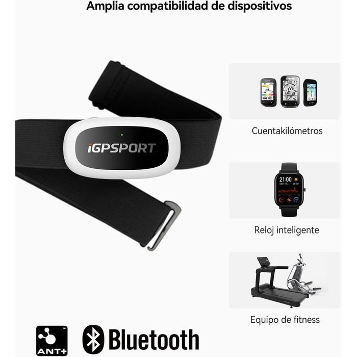 Пульсометр iGPSPORT HR40 Bluetooth ANT+ з нагрудним датчиком для бігу, велоспорту, фітнесу, сумісний з Garmin, Polar, Wahoo (білий)