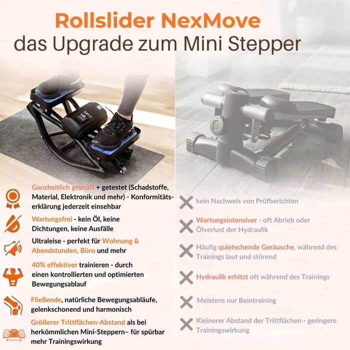 Міні степер Rollslider для дому: компактний фітнес-тренажер з LCD дисплеєм, тихий та безпечний для суглобів. Комплексне тренування для всього тіла (живіт, ноги, спина, сідниці, кардіо)
