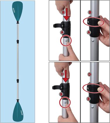 ALPIDEX 2-в-1 весло для SUP/каяка: регульоване, легке, телескопічне (160-207см), алюмінієве. Підходить для веслування на SUP та каяку. Petrol
