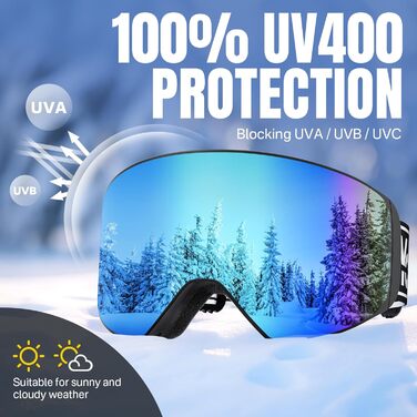 YOZISS OTG Скі-маска для чоловіків та жінок, Магнітна сноуборд маска Anti-Fog & 100% UV-захист, YOZISS Скі-маска для сноубордингу та зимових видів спорту Магнітна PRO-Blue