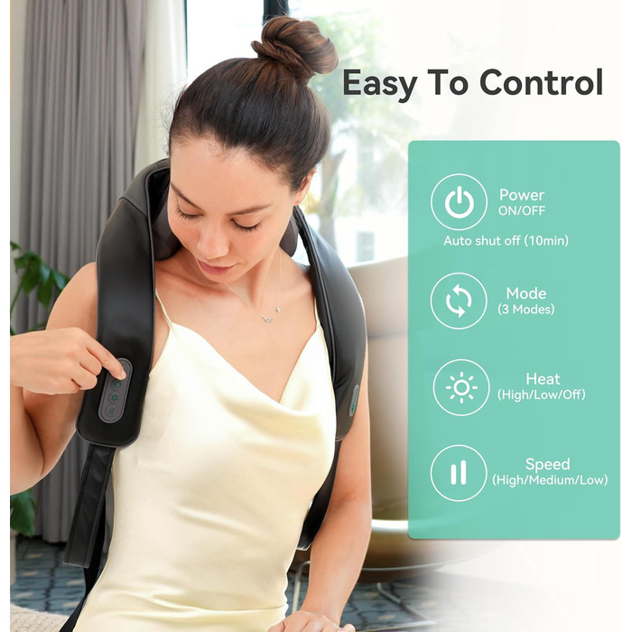 Масажер для шиї Snailax з підігрівом, 4D Shiatsu масаж шиї, плечей та спини, електричний масажер для тіла, подарунок для чоловіків та жінок, чорний