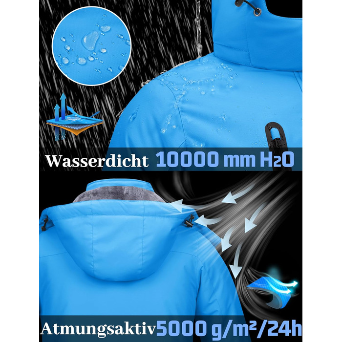 TACVASEN жіноча зимова куртка, водонепроникна, для активного відпочинку та катання на сноуборді, з флісовою підкладкою та знімним капюшоном, колір: блакитний, розмір XL