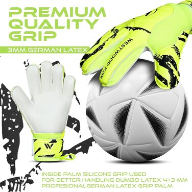 Воротарські рукавички WESTWOOD FOX Fingersave для дітей та підлітків. DumboLatex, 4+3 мм, GELB-WEIß, розмір 6 (8-10 років)