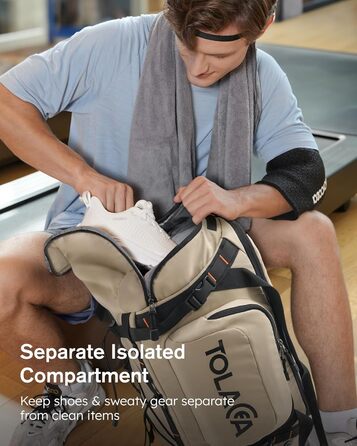 Спортивна сумка-рюкзак Tolaccea для чоловіків та жінок – велика дорожня сумка з відділенням для взуття, мокрою одежі та ноутбука (15,6'') – водонепроникна сумка-мішок для відпочинку, фітнесу, спорту та подорожей (Хакі, 40л)