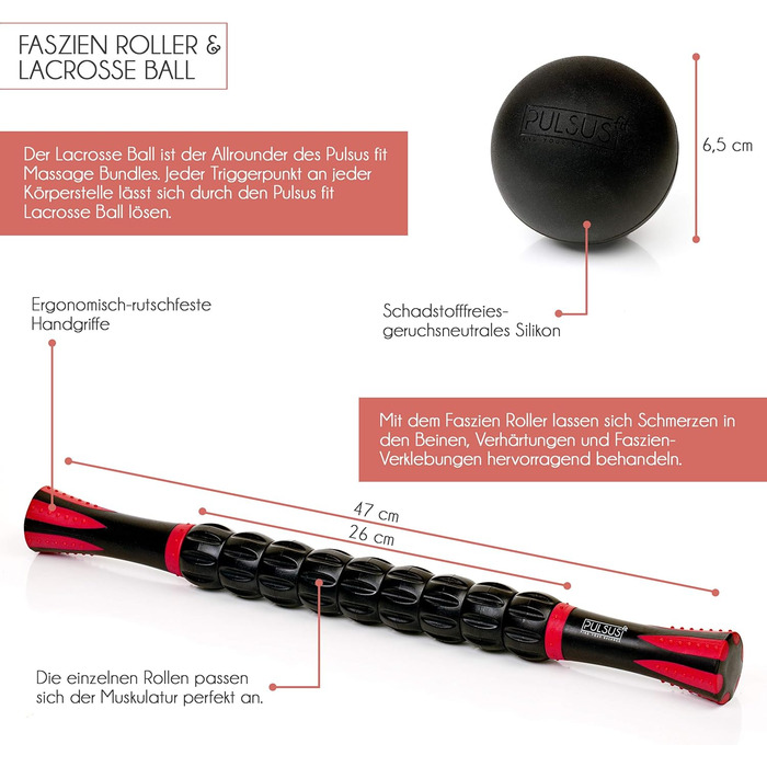 Набір для фасцій: м'язовий ролер, дуобілл, ролер для фасцій та лакрос-м'яч для тренування м'язів та зняття болю