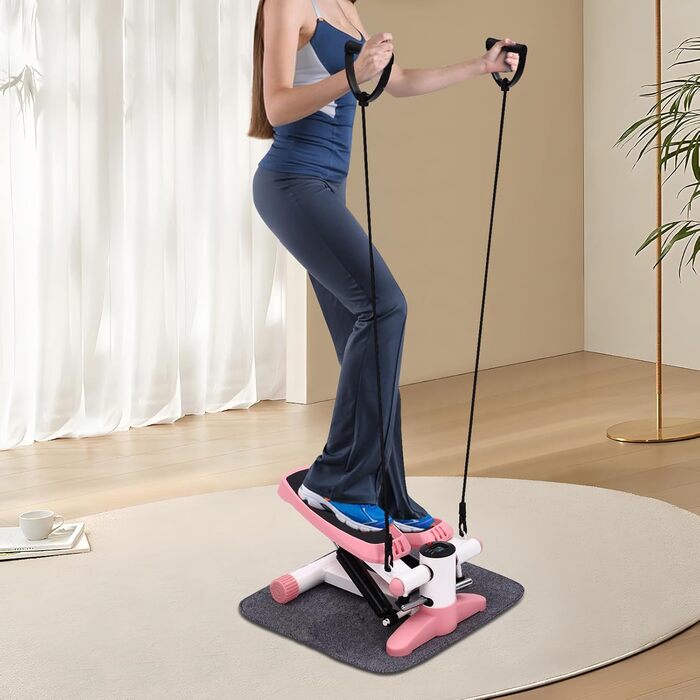 Степпер для дому Swing Stepper 150 кг з LCD-дисплеєм, тренажер для фітнесу та рук, рожевий