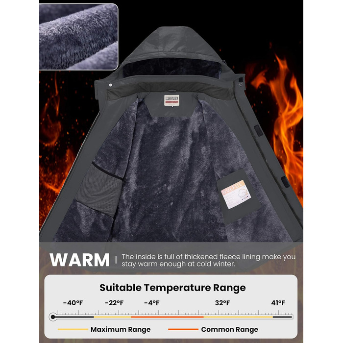 Чоловіча водонепроникна лижна куртка WUFU, тепла зимова модель, вітрозахист, сірий темний колір (XL)