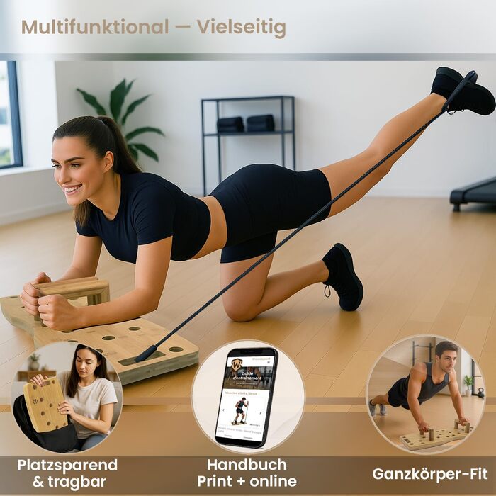 Бамбукова дошка для віджимань Amplitude Lite Premium Push Up Board (65 см) - складана, стабільна, з гумками та інструкцією 30 в 1