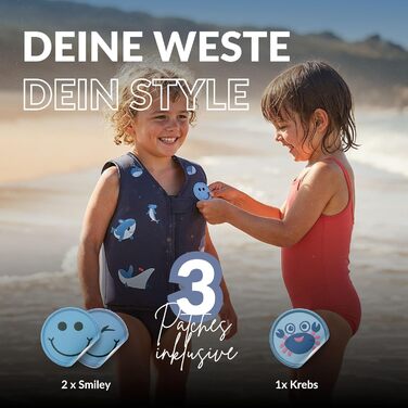 Навчальний плавець для дітей NOARD Kinder Schwiweste: 40+ нашивок для персоналізації, різні дизайни та розміри, 15–30 кг, 2–6 років, сертифікат EN 13138-1:2021, Siply green (L, Ocean Friends)