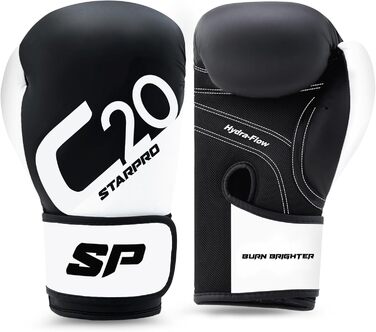 Боксерські рукавички Starpro 14oz для потужних ударів, чорні-білі, для чоловіків та жінок, тренування та спорт