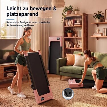 Дорожній тренажер DeerRun Walking Pad з нахилом 6%, компактна бігова доріжка під стіл для дому та офісу, з LED-дисплеєм, пультом та підтримкою App, до 136 кг, Рожевий