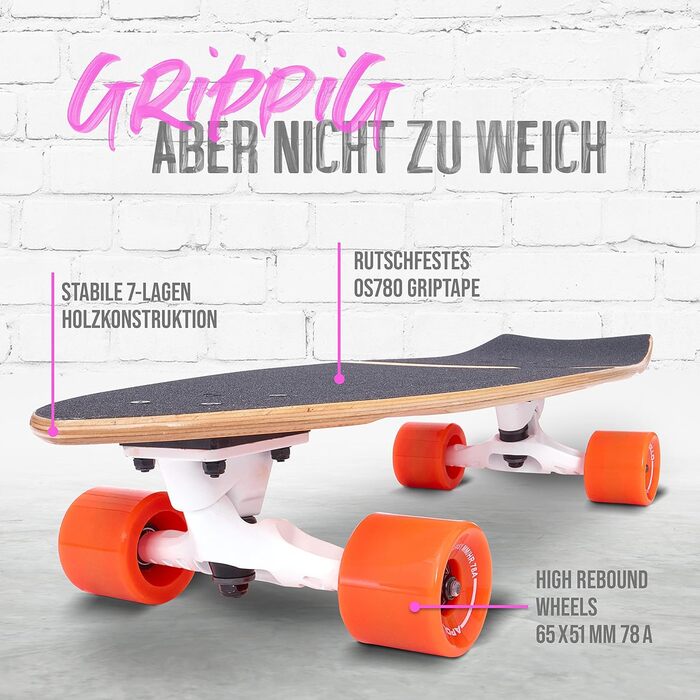 Apollo Surfskate Pro: Лонгборд для дорослих та дітей, Midi Cruiser для стрітсерфінгу, якісні траки, карвінг та пампінг, від 6 років