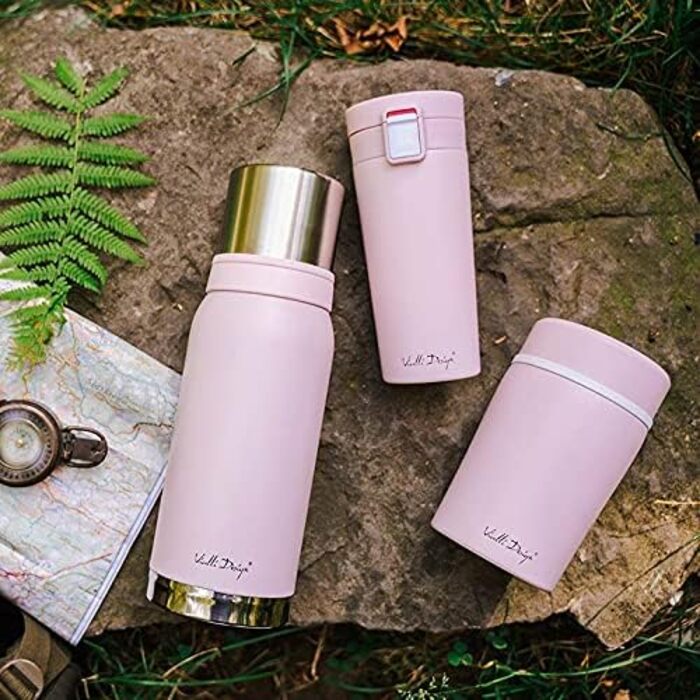 Термочашка Vialli Design Fuori 0,4 л для чаю та кави, ізольована з нержавіючої сталі, рожевий, герметична термокружка, термос, термокарафа