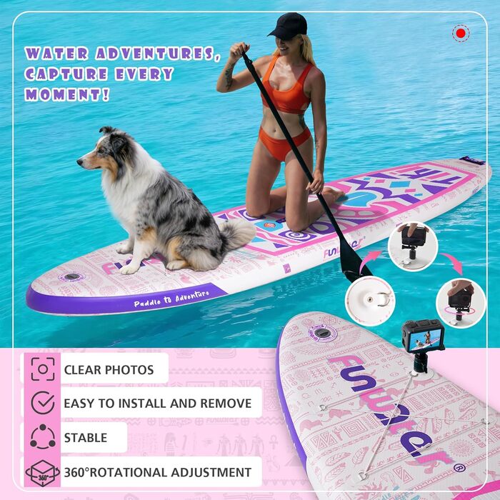 Надувний SUP Борд FunWater 10'6'-11'6' – для початківців та сімей, з антиковзким EVA-деком, веслом, насосом та аксесуарами (10'6-TIKI-Pink/Violett/Weiß)