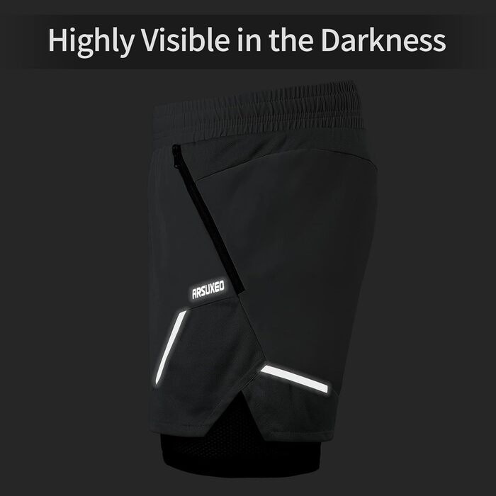 Чоловічі спортивні шорти ARSUXEO 2-в-1 з сіткою та кишенями на блискавці, сірі (L)