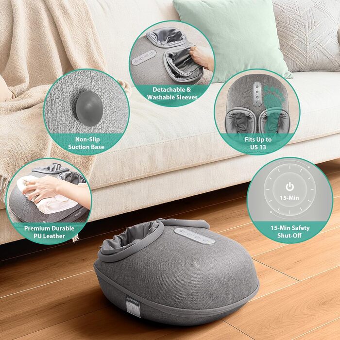 Масажер для ніг Medcursor з підігрівом: глибокий масаж, розслаблення м'язів та зняття втоми. Регулювання інтенсивності для дому та офісу (сірий)
